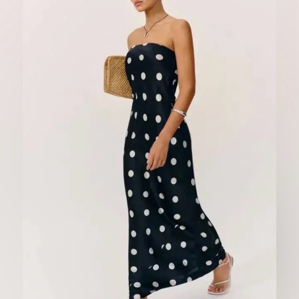 Reformation Oren Silk Dress In Moon Dot, NWOT, NEVER WORN, NO FLAWS. - Picture 3 of 5